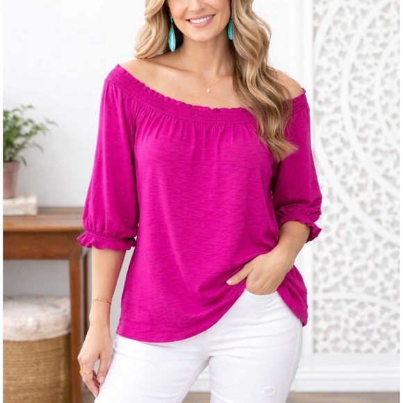 Knox Rose Tops - Women's Knox Rose Fuchsia Long Sleeve Off-Shoulder Tee M